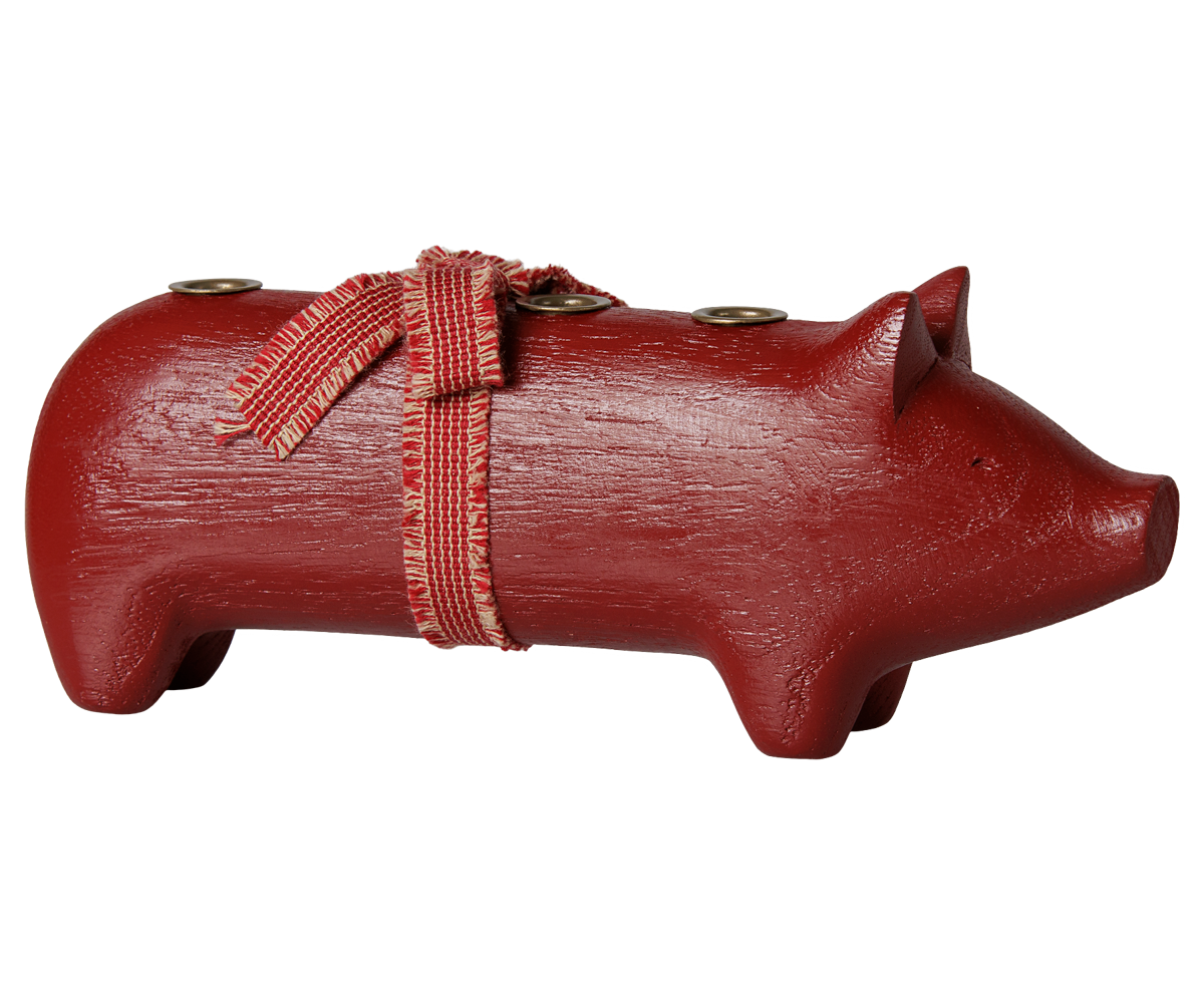 Maileg träljusstake, gris, advent, medium – röd