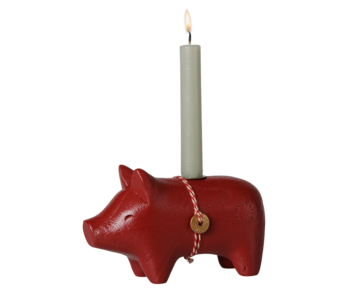 Maileg träljusstake, gris, liten – röd