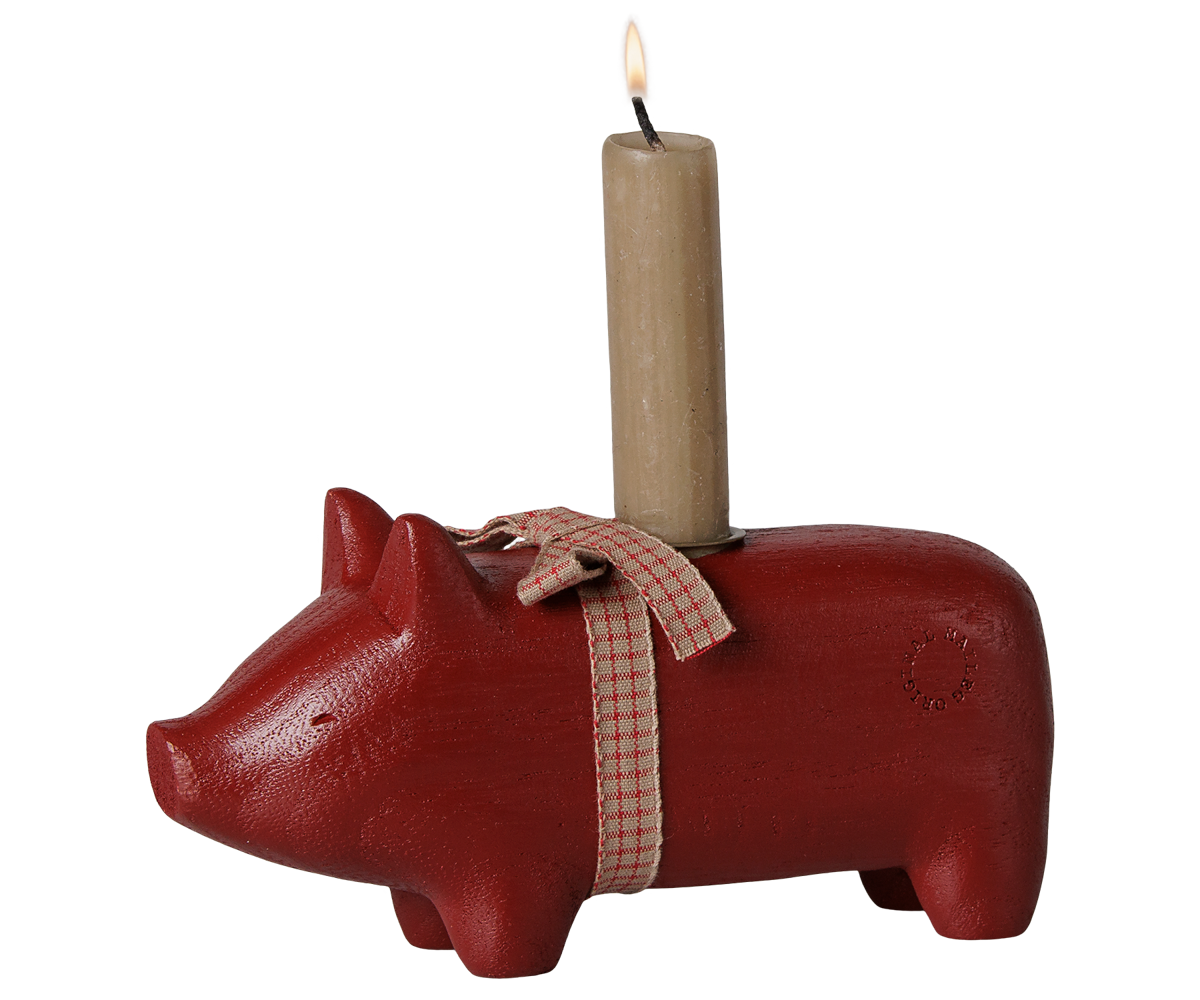 Maileg träljusstake, gris, medium – röd
