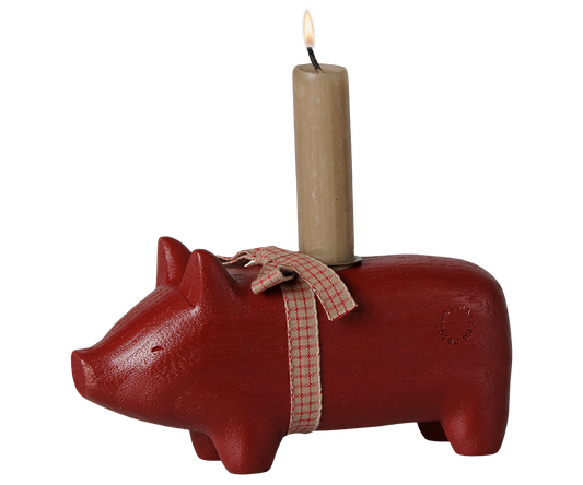 Maileg träljusstake, gris, medium – röd